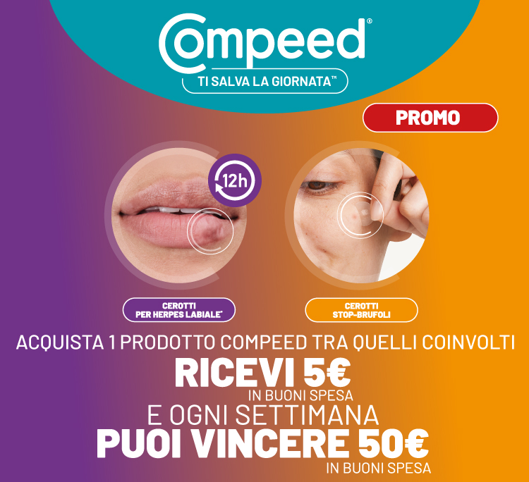 Immagine per smartphone del concorso Con l'acquisto di 1 prodotto Compeed tra quelli coinvolti ricevi un buono da 5€ e puoi provare a vincere un buono spesa da 50€