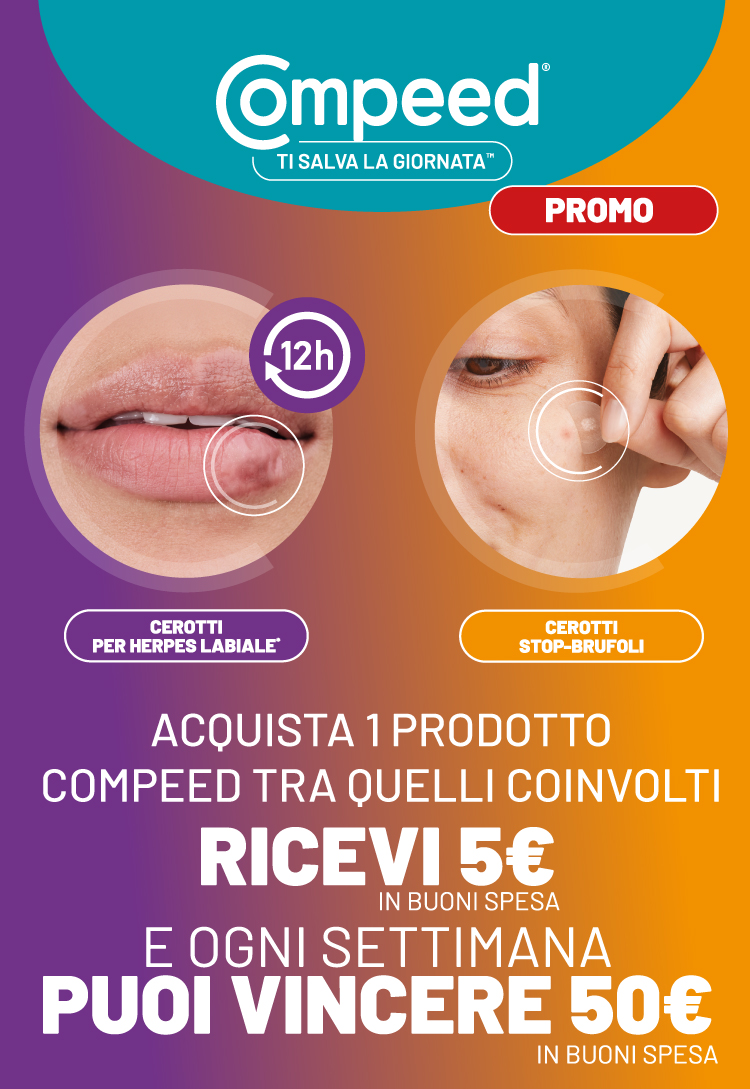 Immagine per smartphone del concorso Con l'acquisto di 1 prodotto Compeed tra quelli coinvolti ricevi un buono da 5€ e puoi provare a vincere un buono spesa da 50€